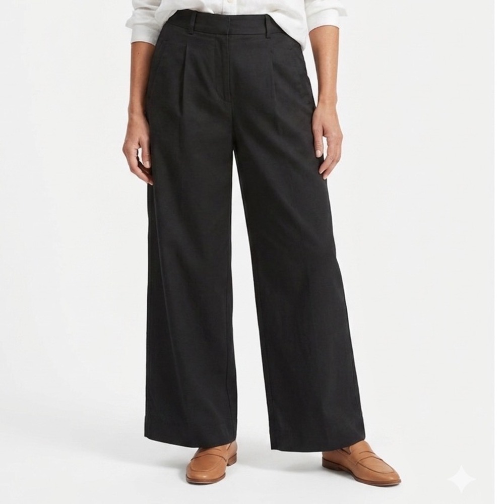 Everlane Wide Leg Trouser Pants 12S Black TENCEL Cotton Blend